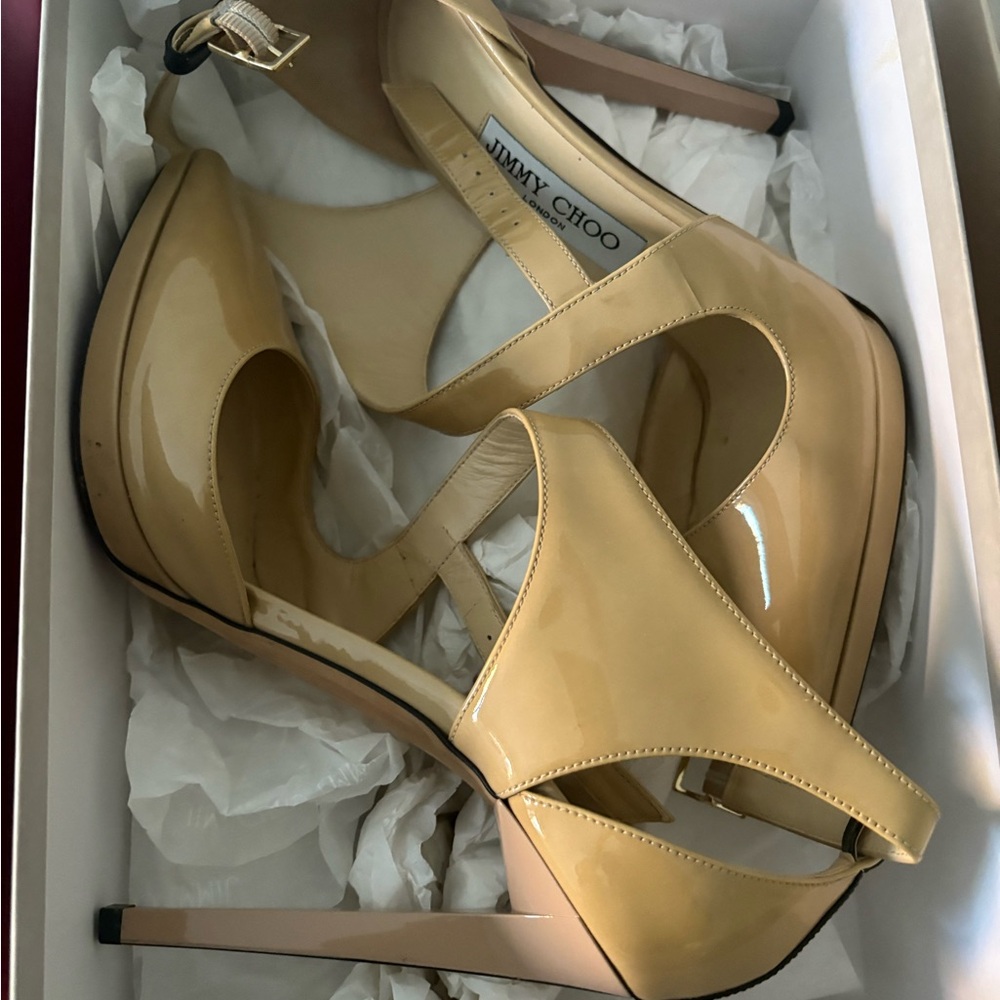 Jimmy Choo Nude Patent Leather Heels